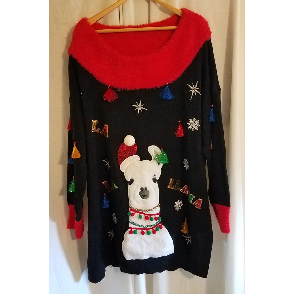 Holiday Time‎ Women Ugly Christmas sweater tunic funny Llama Tassels 3X 24w/26w